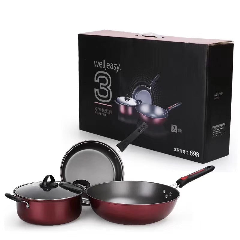 3 Piece Non-Stick Cookware Pan and Wok Set