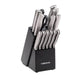 Set of knives in a black block with Farberware branding on a white background