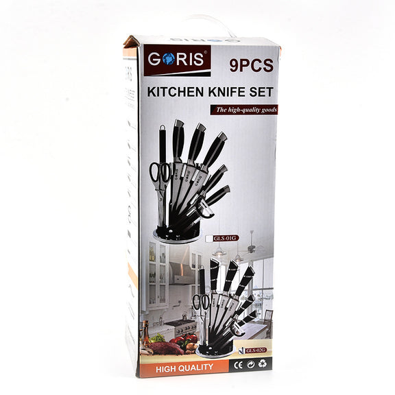 Goris 9-piece kitchen knife set packaging on a white background