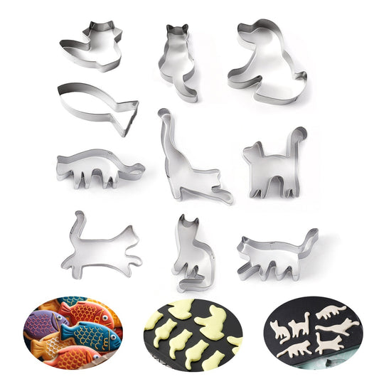 Set of animal-shaped cookie cutters on a white background