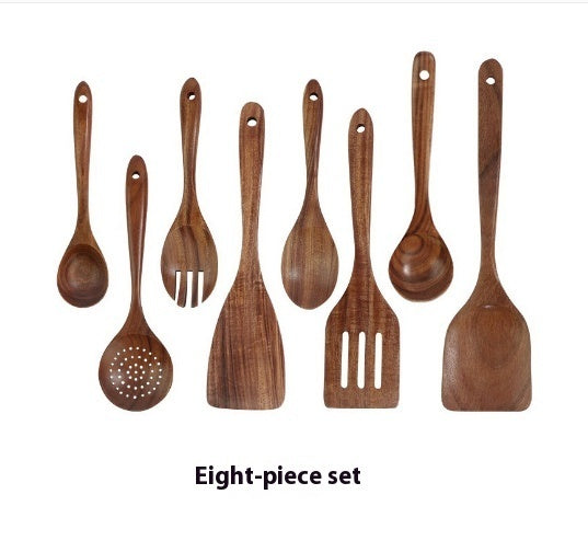 Teak Natural Wood Ladle Turner Colander Soup Skimmer Tool Set