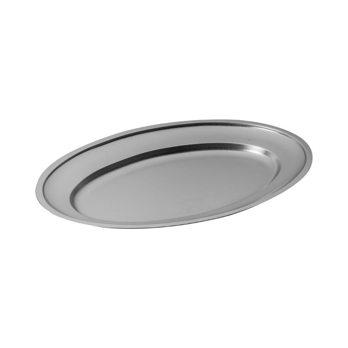 Silver oval tray on a white background