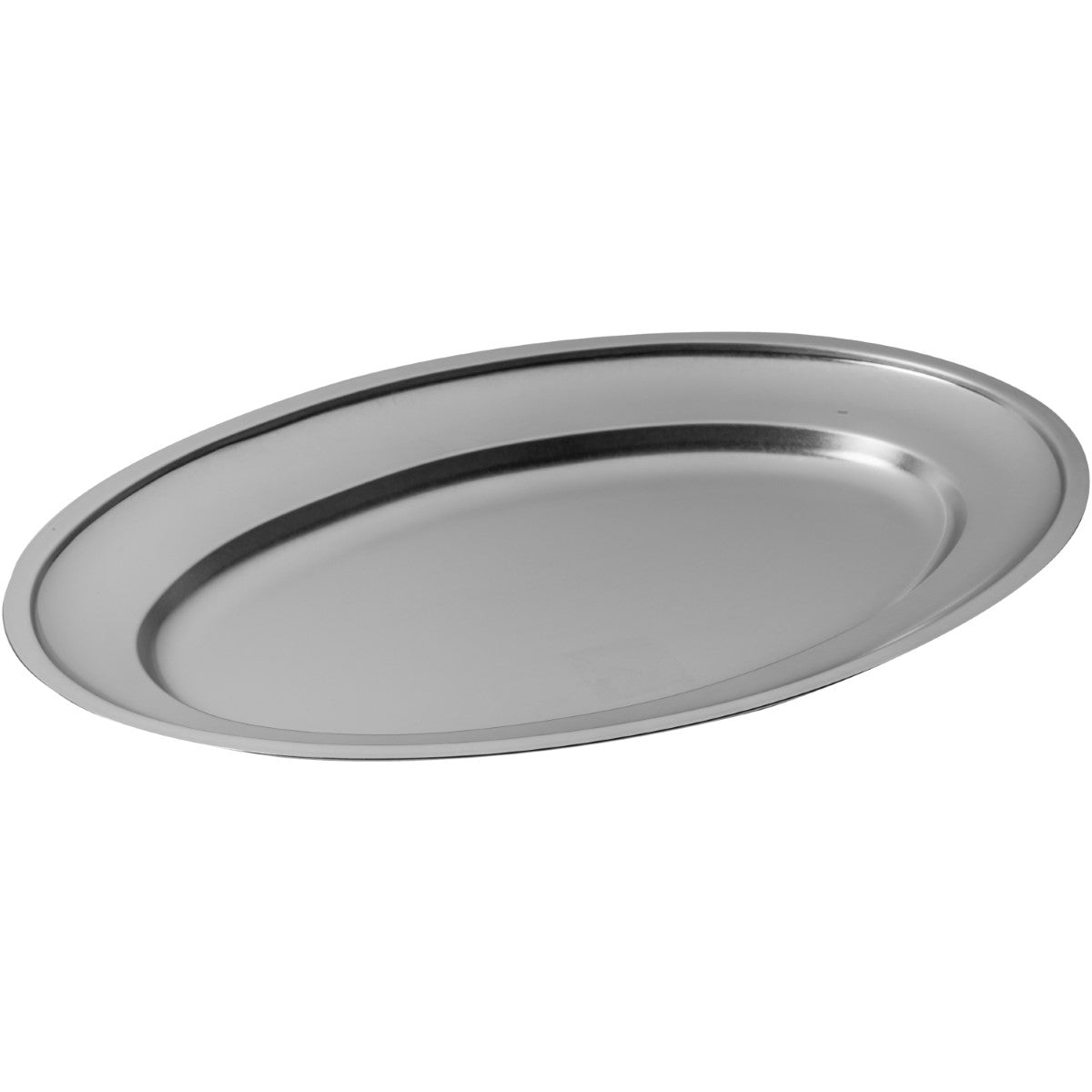 Silver oval tray on a white background