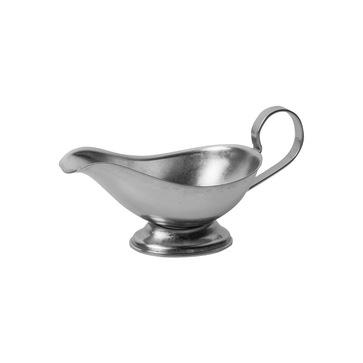 Stainless steel gravy boat on a white background