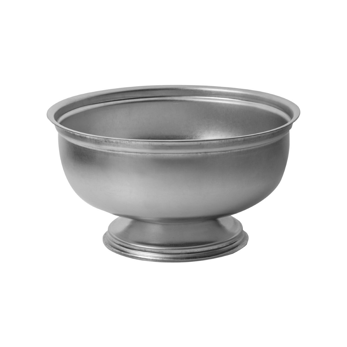 Metallic silver bowl on a white background