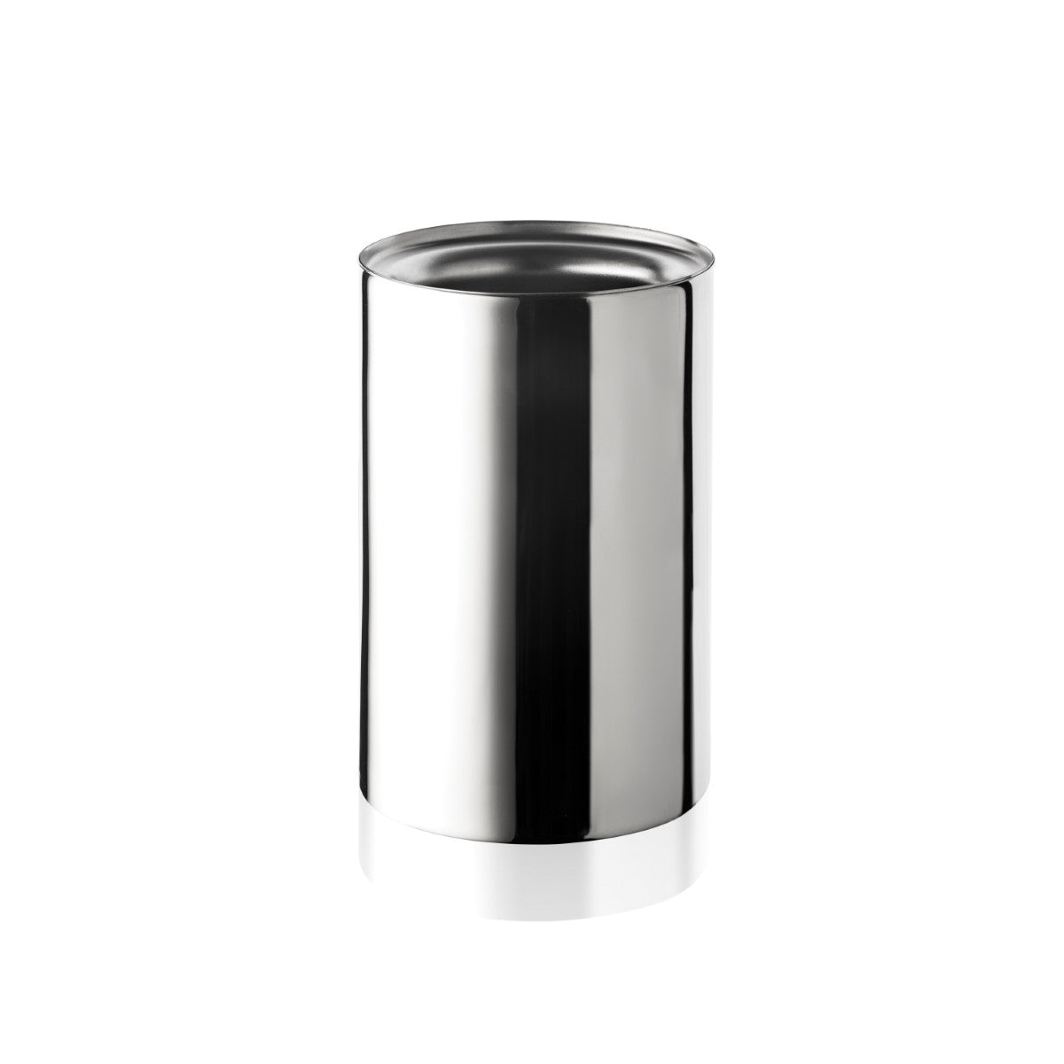 Stainless steel canister on a white background