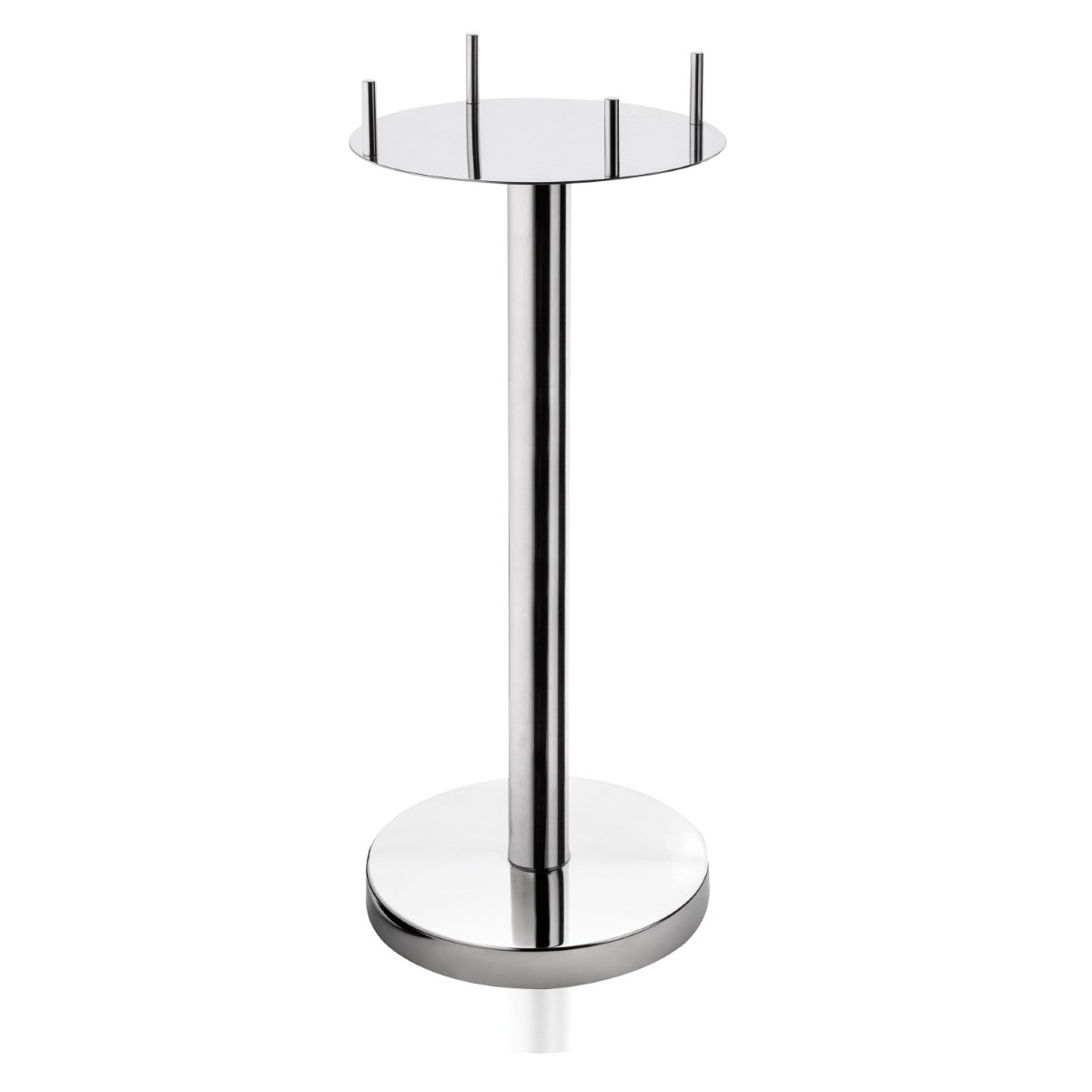 Chrome pedestal with round top on a white background