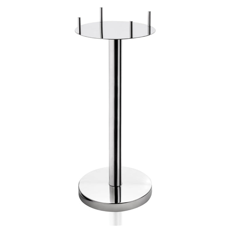 Chrome pedestal with round top on a white background