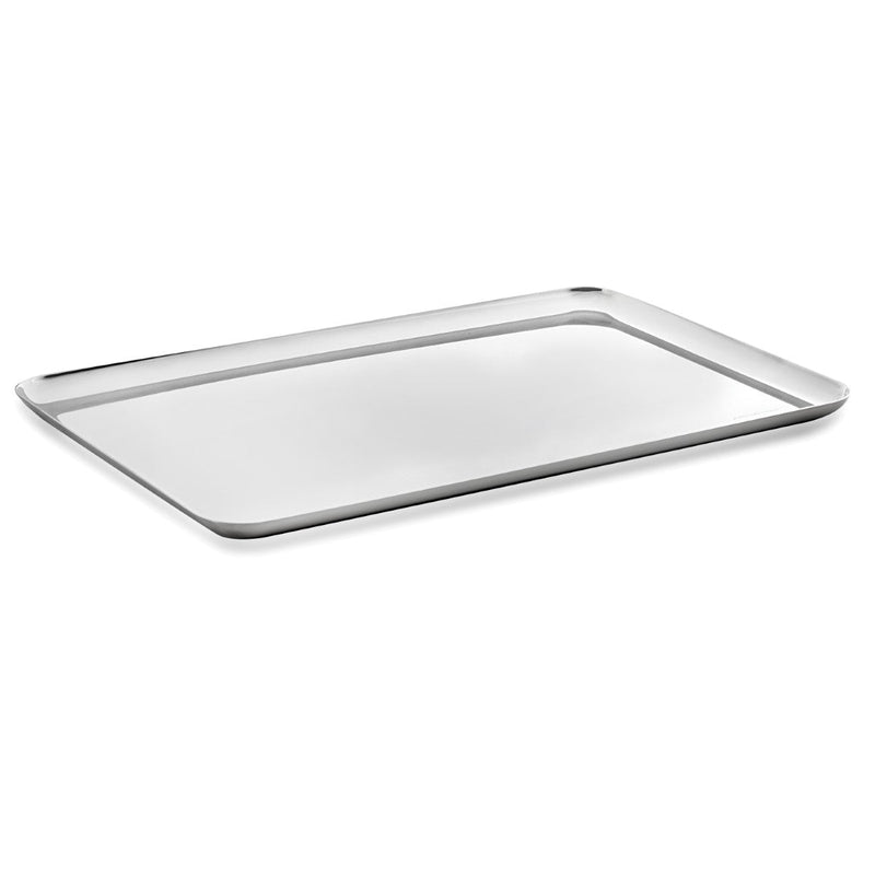 Rectangular metal tray on a white background