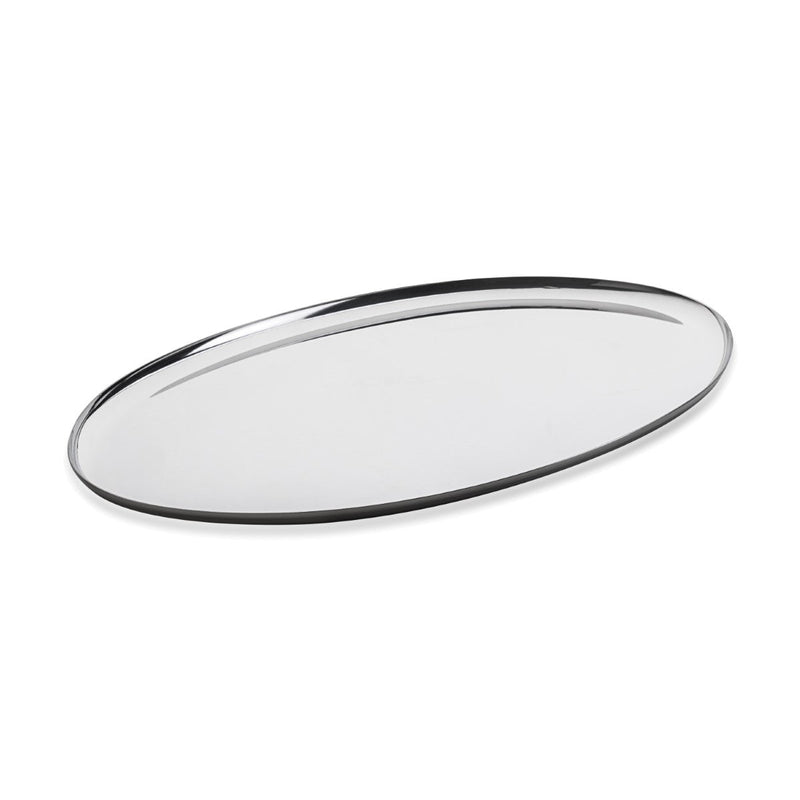 Oval-shaped charger plate on a white background