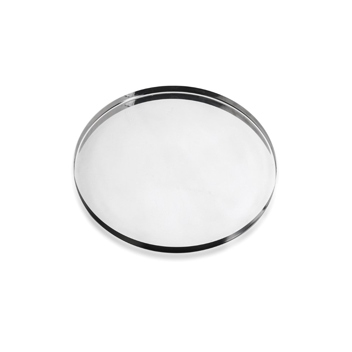 Round glass cover with metal rim on a white background