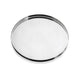 Clear round object with a metallic rim on a white background