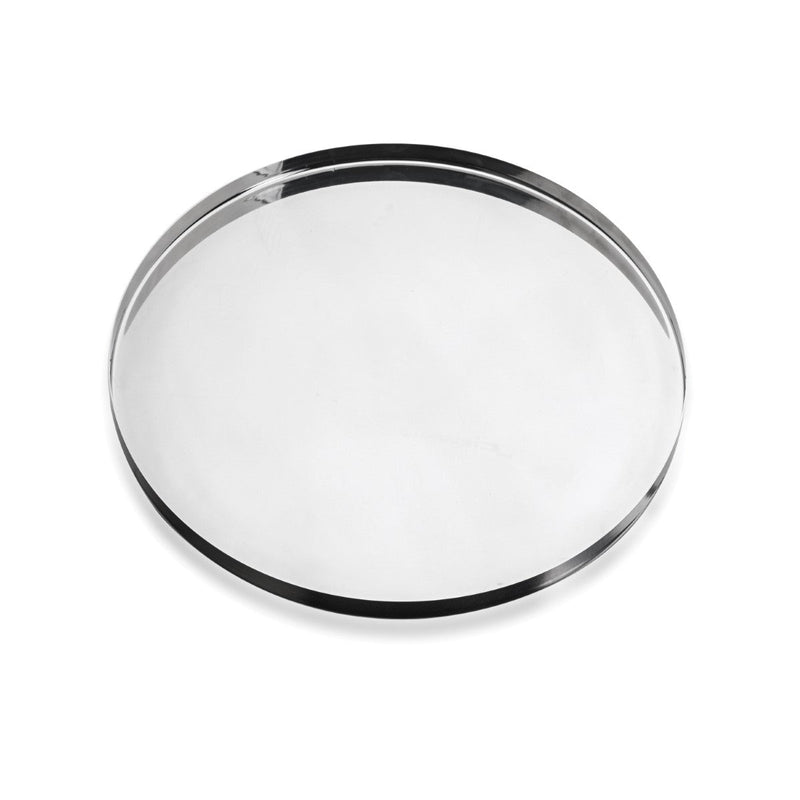 Clear round object with a metallic rim on a white background