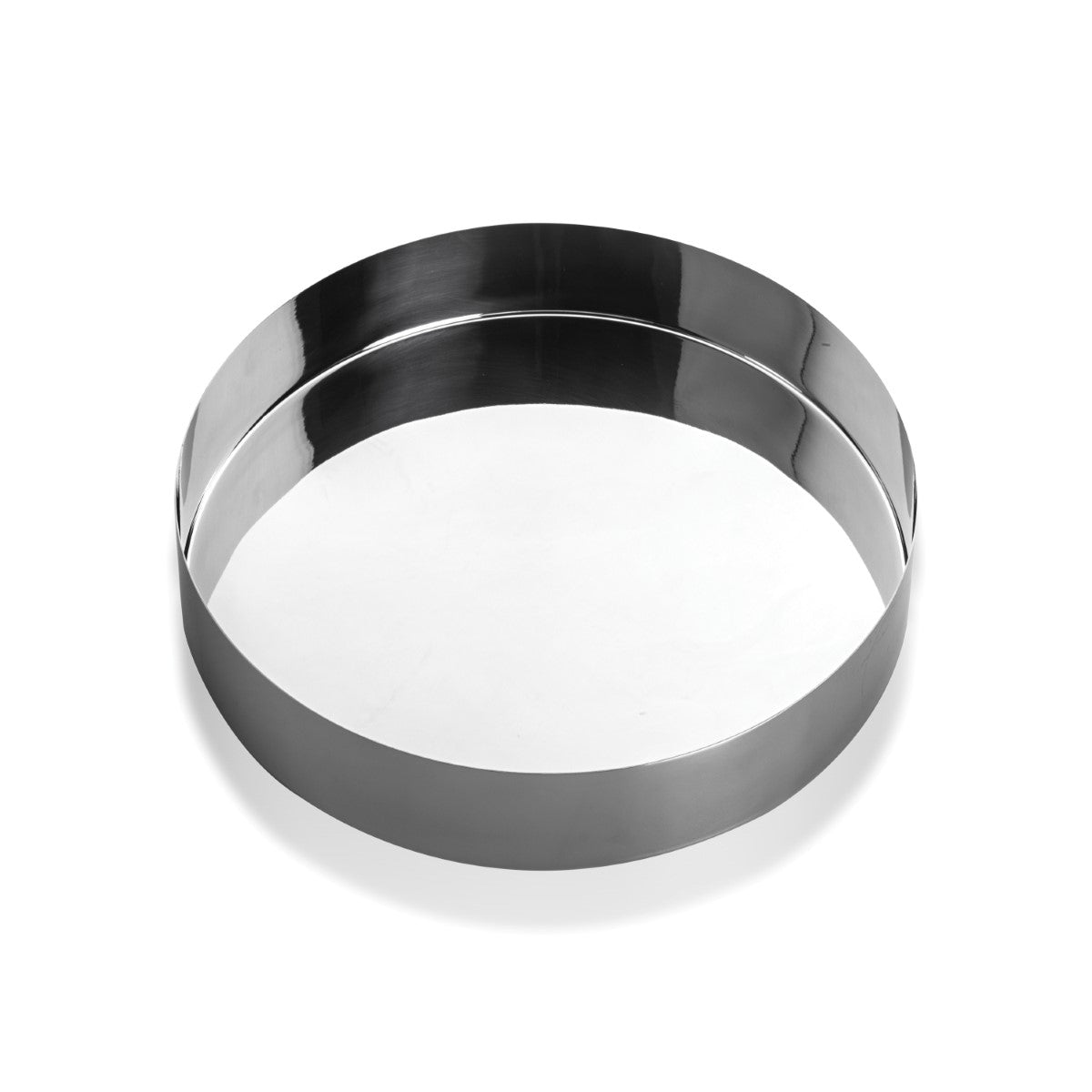 Silver circular object on a white background