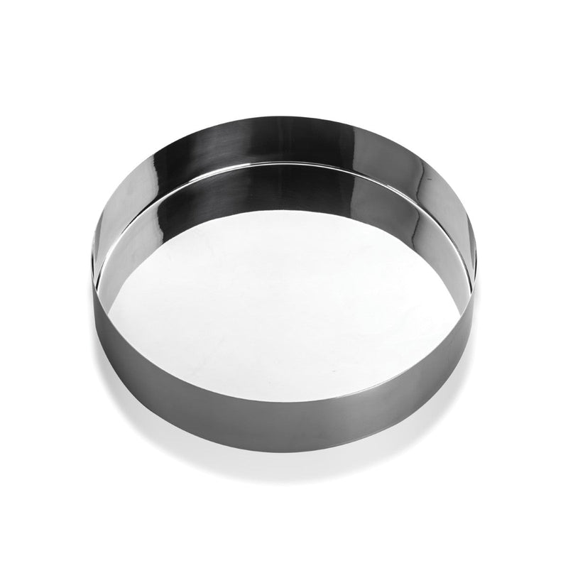 Silver circular object on a white background