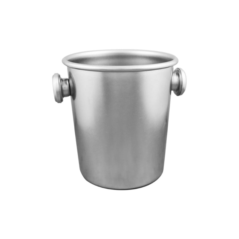 Stainless steel ice bucket on a white background