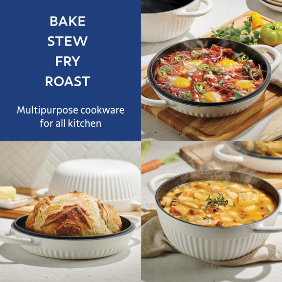 Tramontina 4 QT Enameled Cast Iron Dutch Oven for Bread Baking White