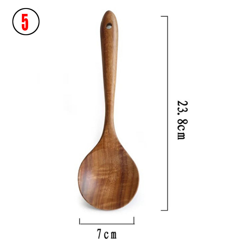 Teak Natural Wood Ladle Turner Colander Soup Skimmer Tool Set
