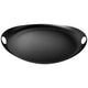 Black oval charger plate on a white background