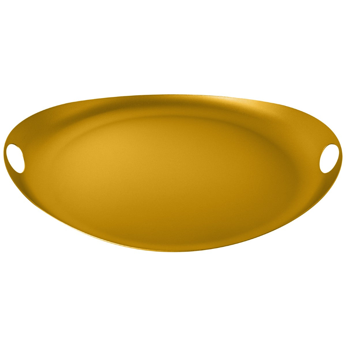 Yellow oval tray with two handles on a white background