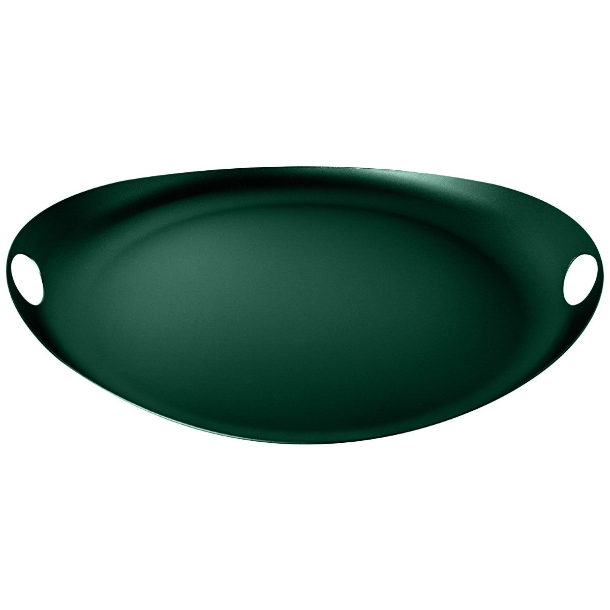 Green oval tray with two handles on a white background