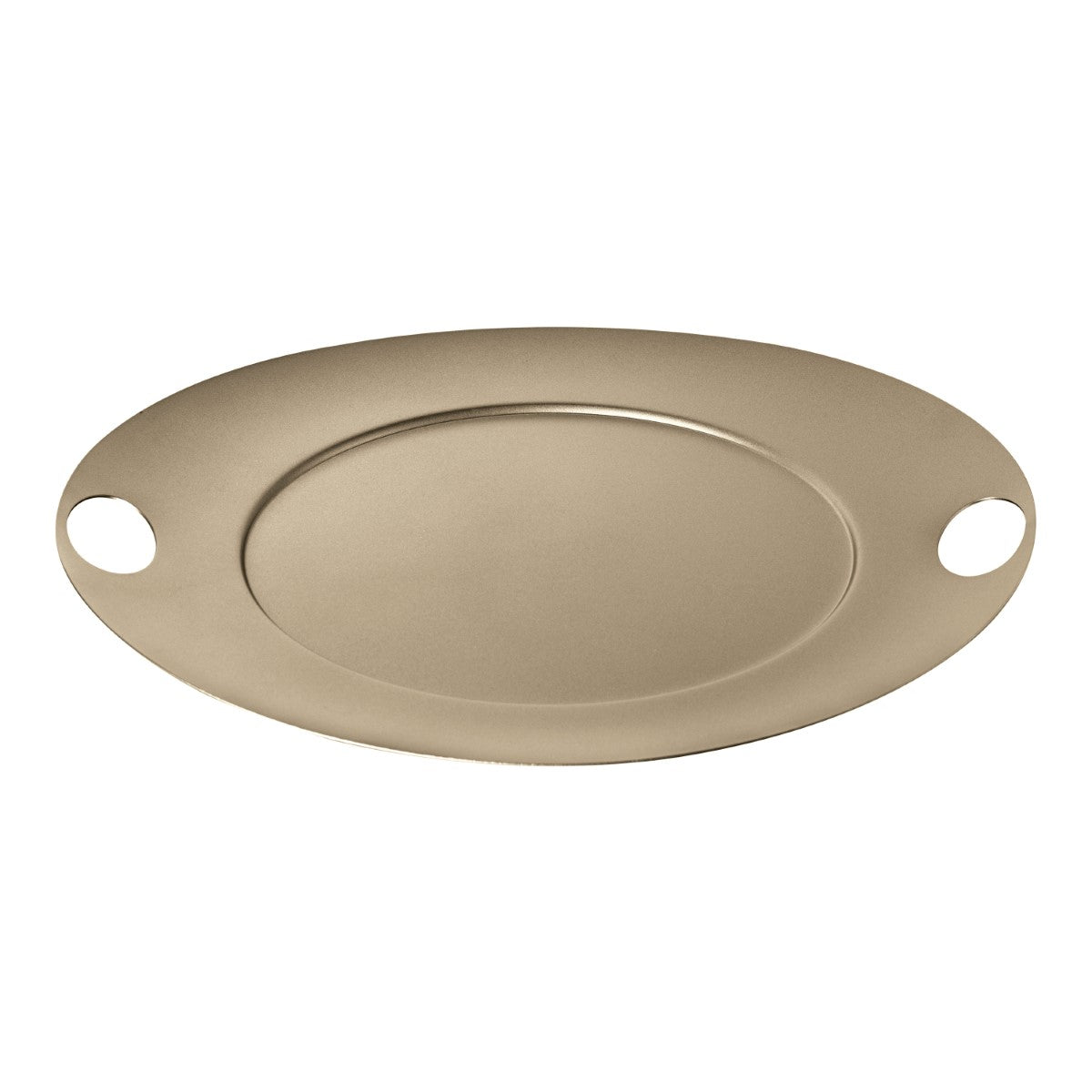 Beige oval platter with two handles on a white background