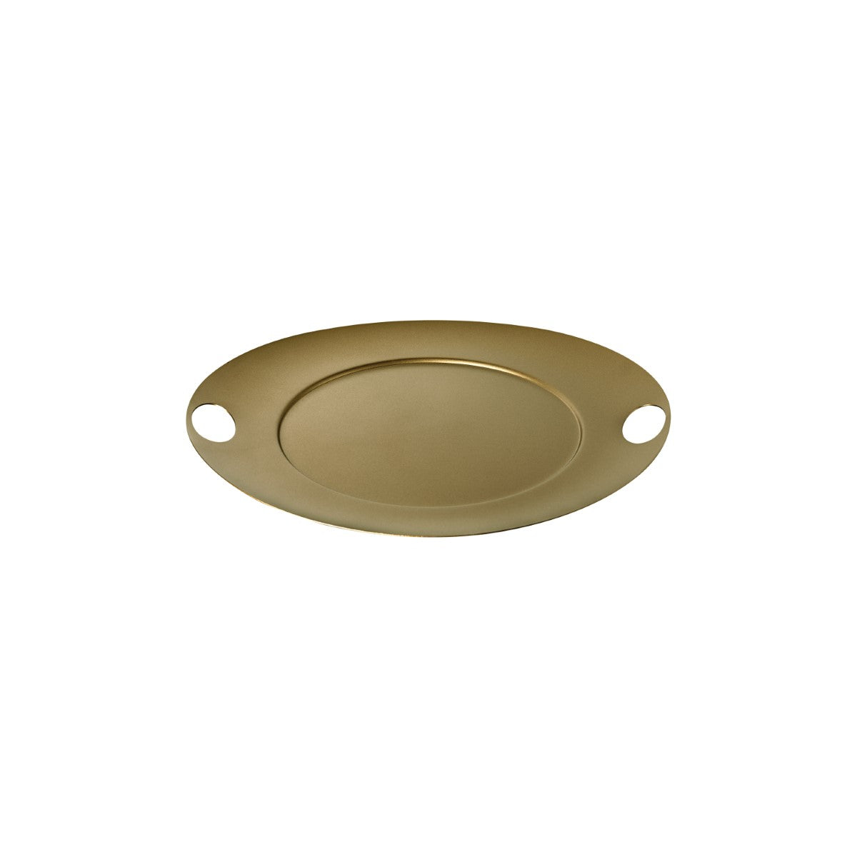 Gold oval charger plate on a white background
