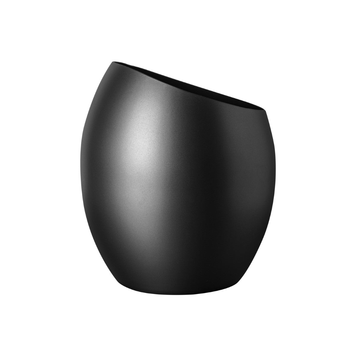 Black ceramic wine bucket on a white background