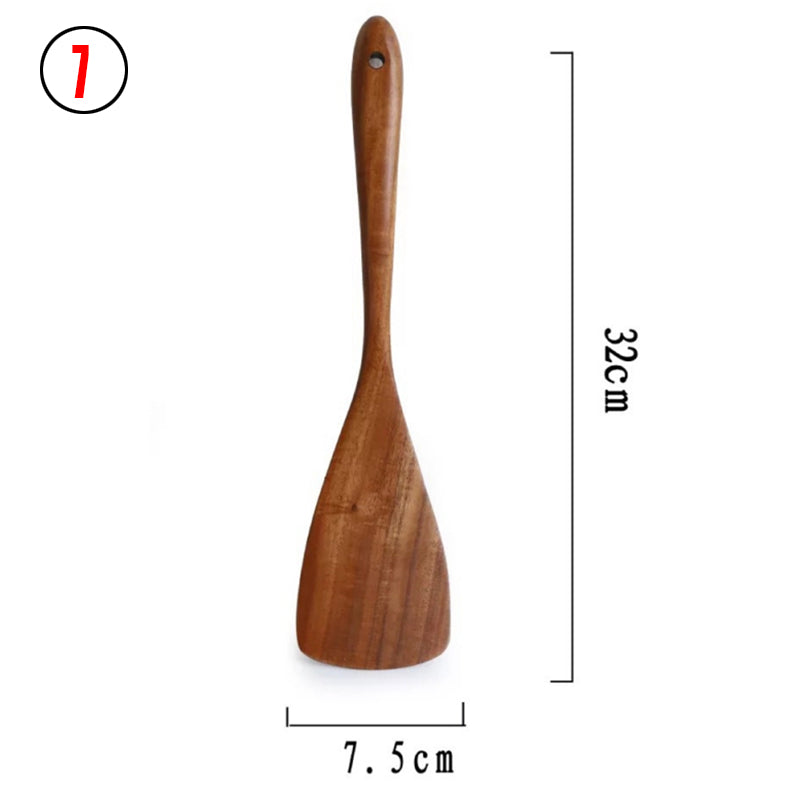Teak Natural Wood Ladle Turner Colander Soup Skimmer Tool Set