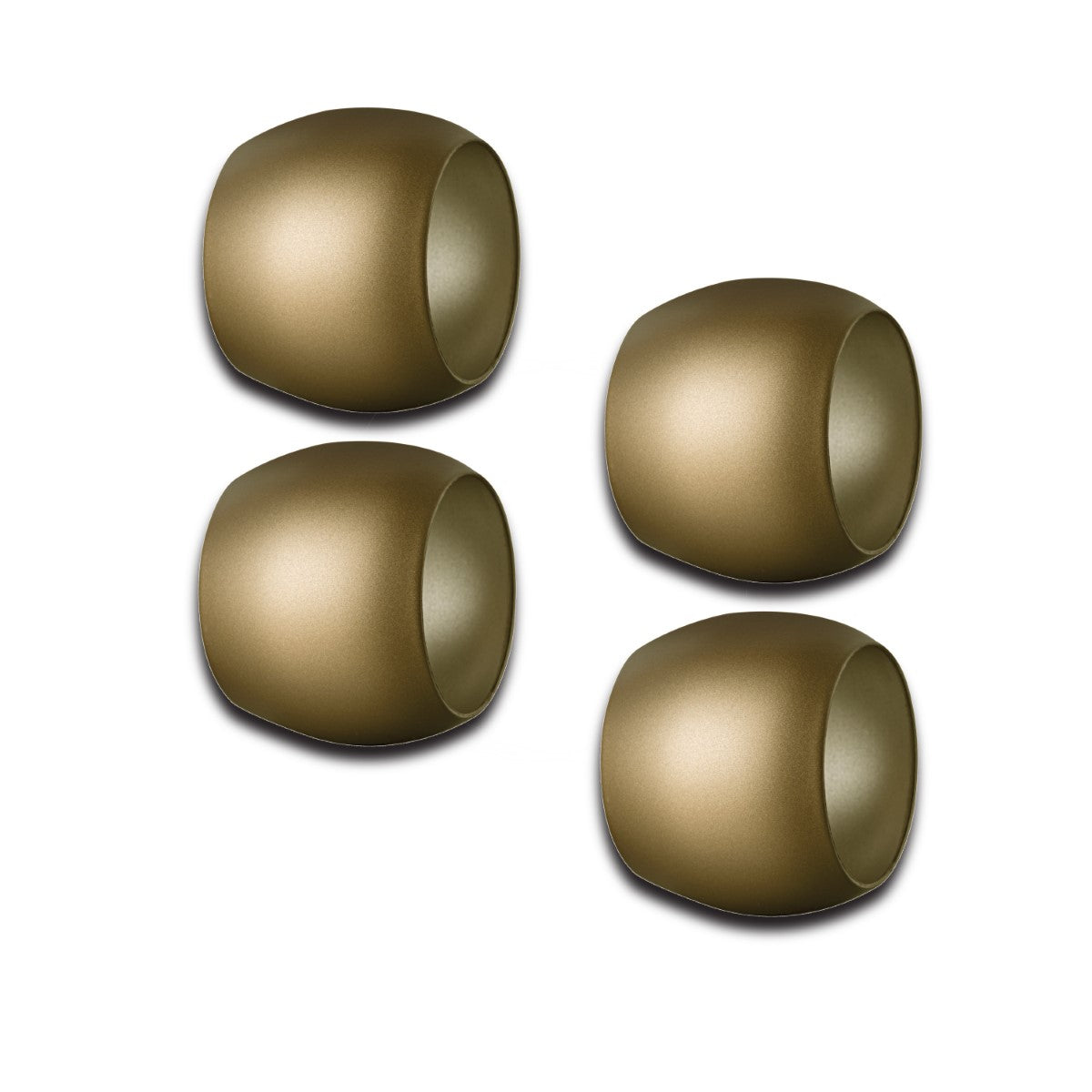 Four gold napkin rings on a white background