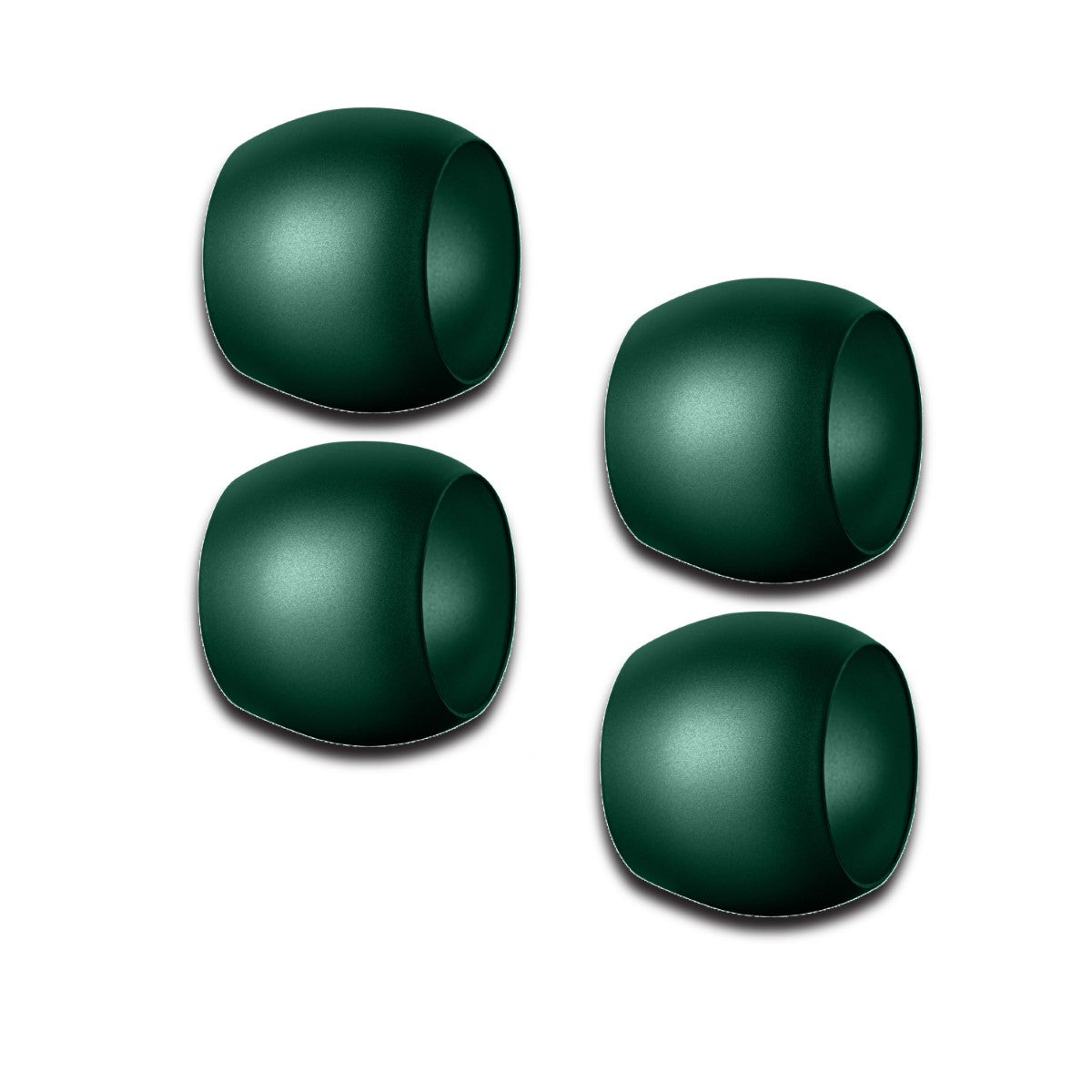 Four green Mepra napkin rings on a white background