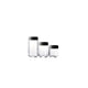 Three glass containers with black lids on a white background