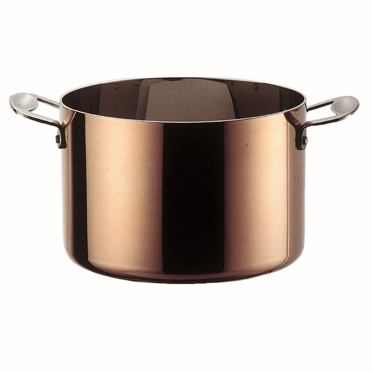 Copper pot with handles on a white background