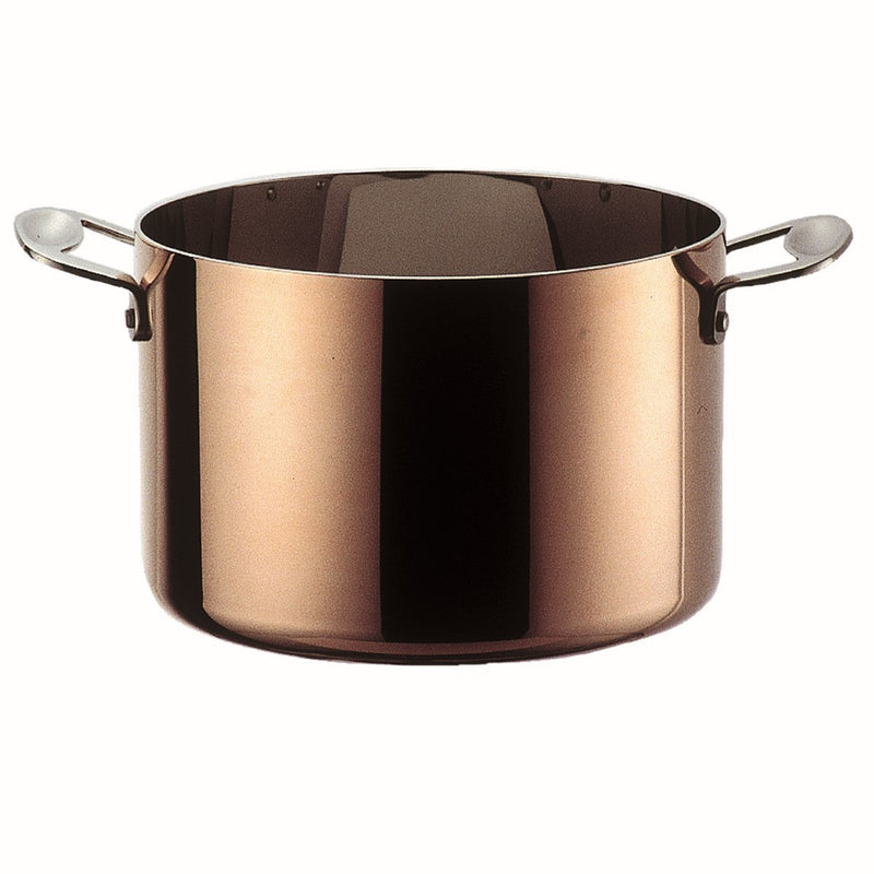 Copper pot with handles on a white background