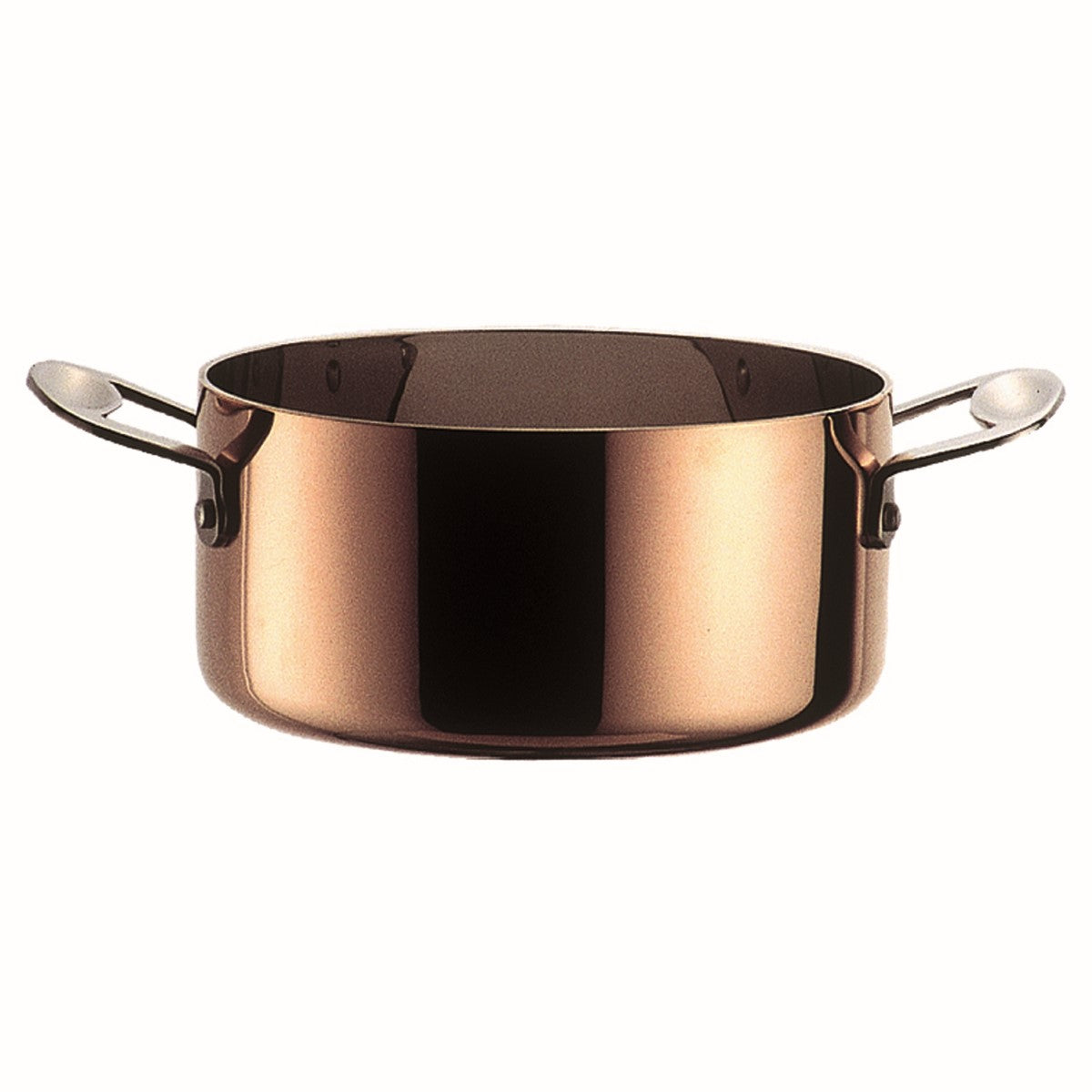 Copper pot with handles on a white background