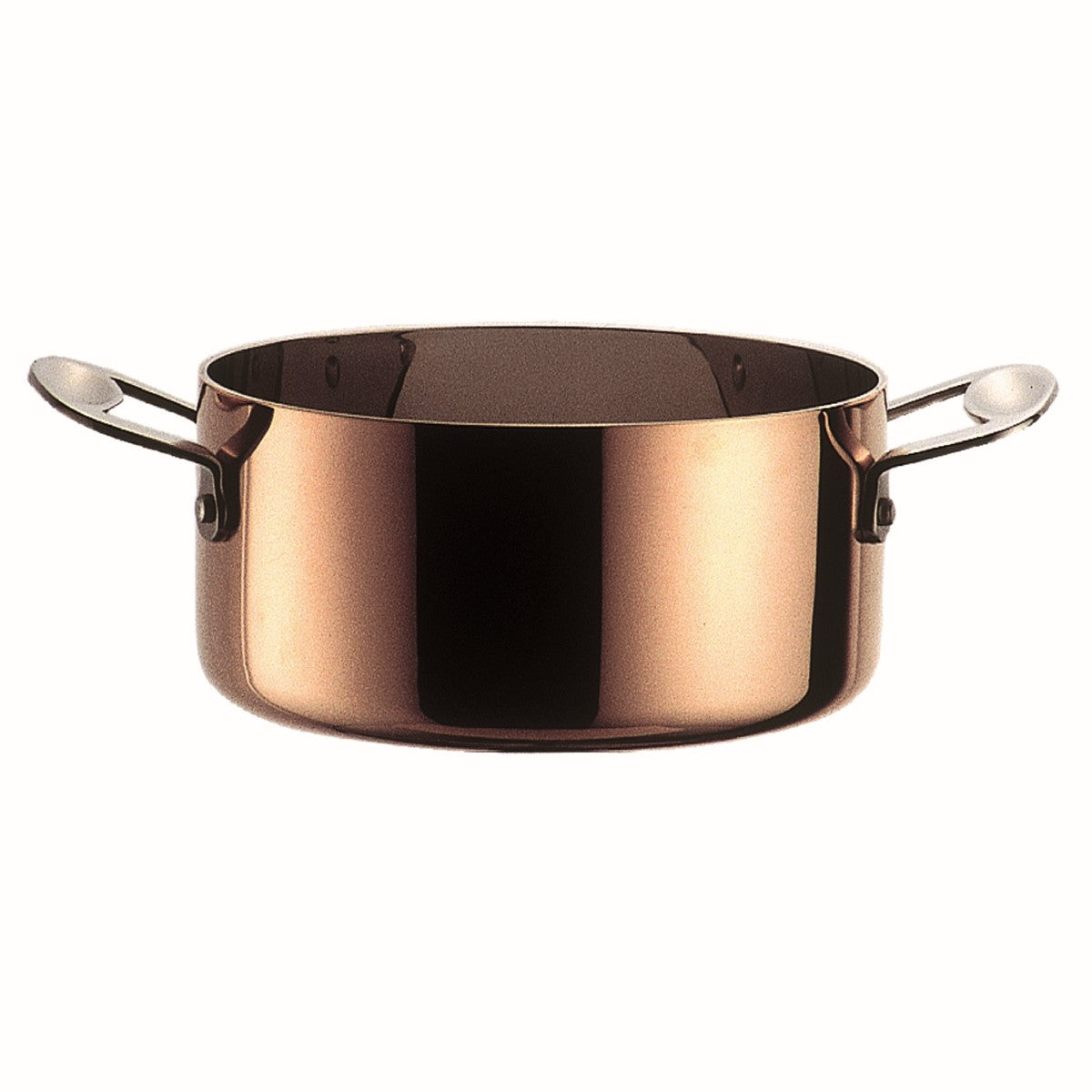 Copper pot with handles on a white background