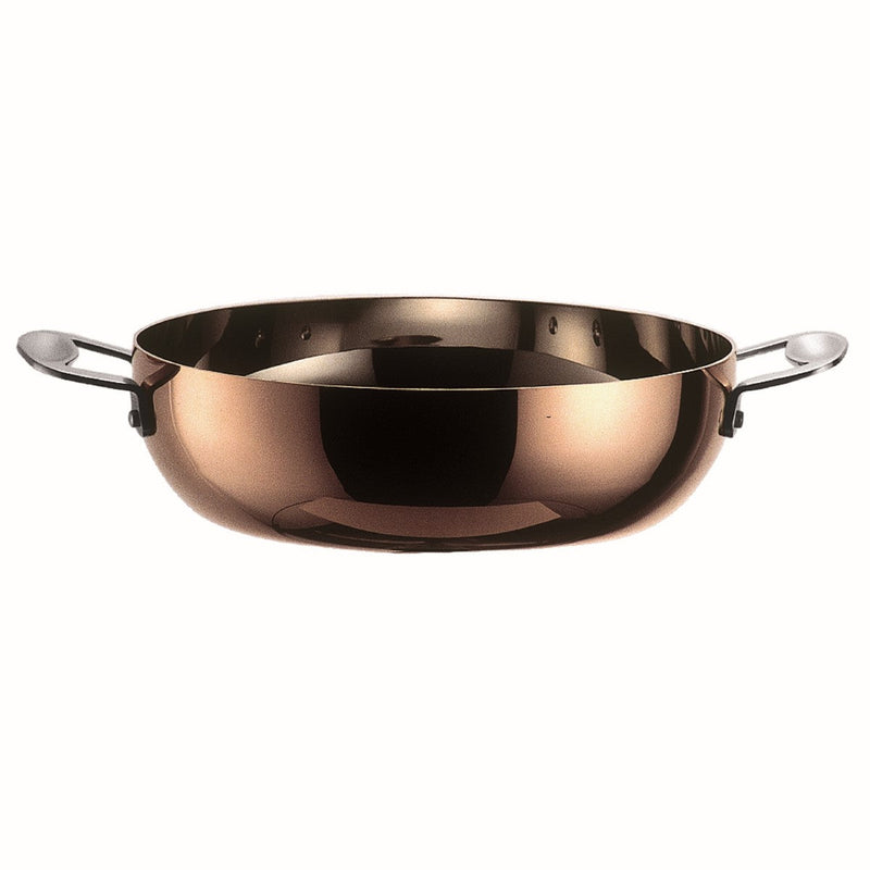 Bronze-colored wok with handles on a white background