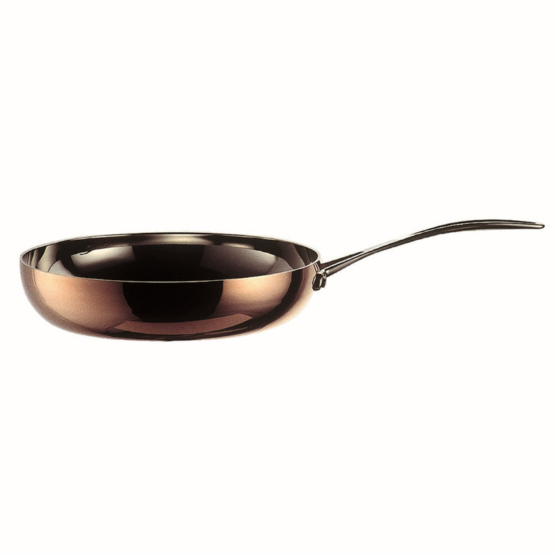Copper frying pan on a white background