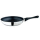 Frying pan with a black speckled non-stick surface on a white background