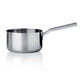 Stainless steel saucepan on a white background
