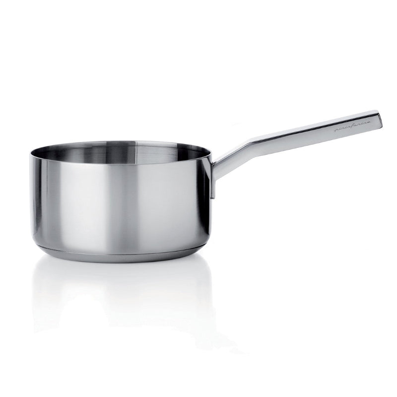 Stainless steel saucepan on a white background