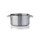 Stainless steel pot with handles on a white background