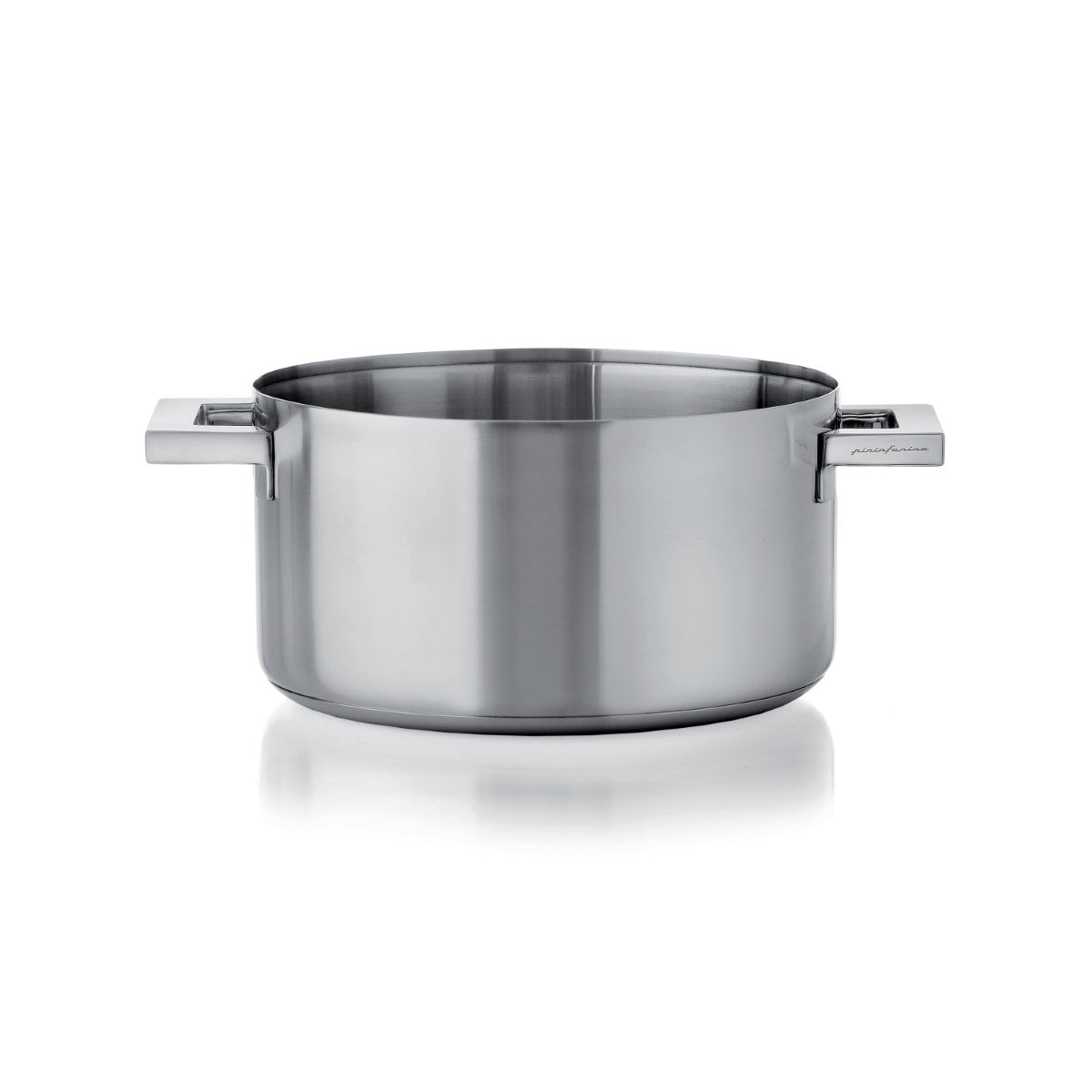 Stainless steel pot with handles on a white background