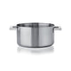 Stainless steel pot with handles on a white background