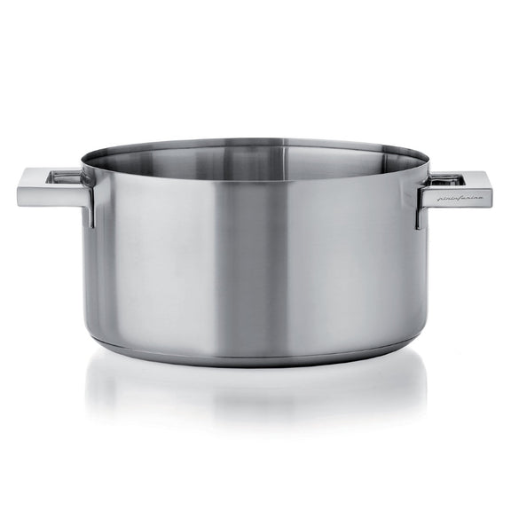Stainless steel pot with handles on a white background