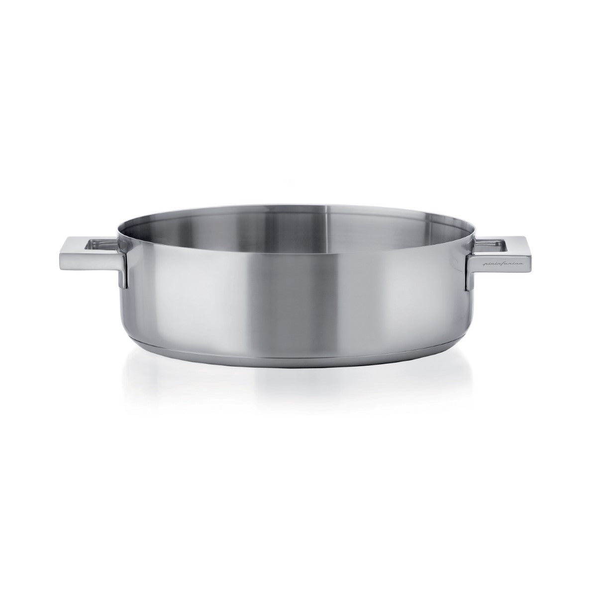 Stainless steel pot with handles on a white background