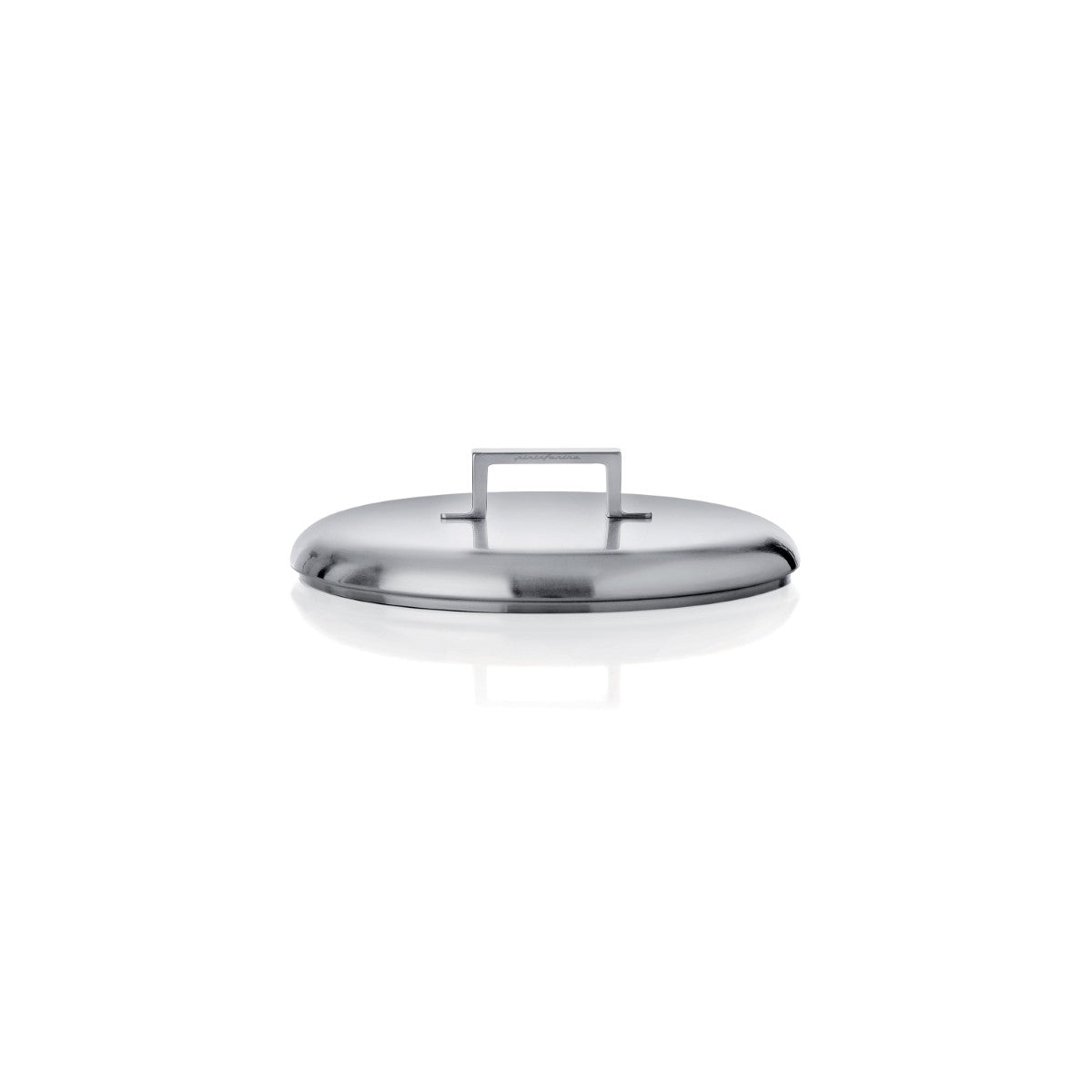 Stainless steel lid on a white background
