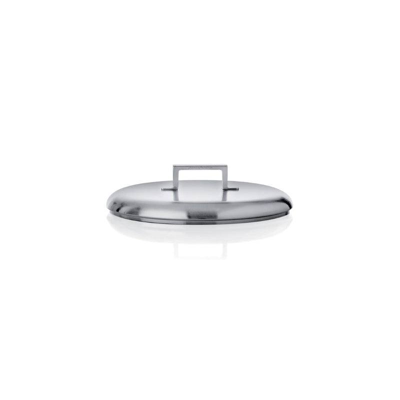 Stainless steel lid on a white background