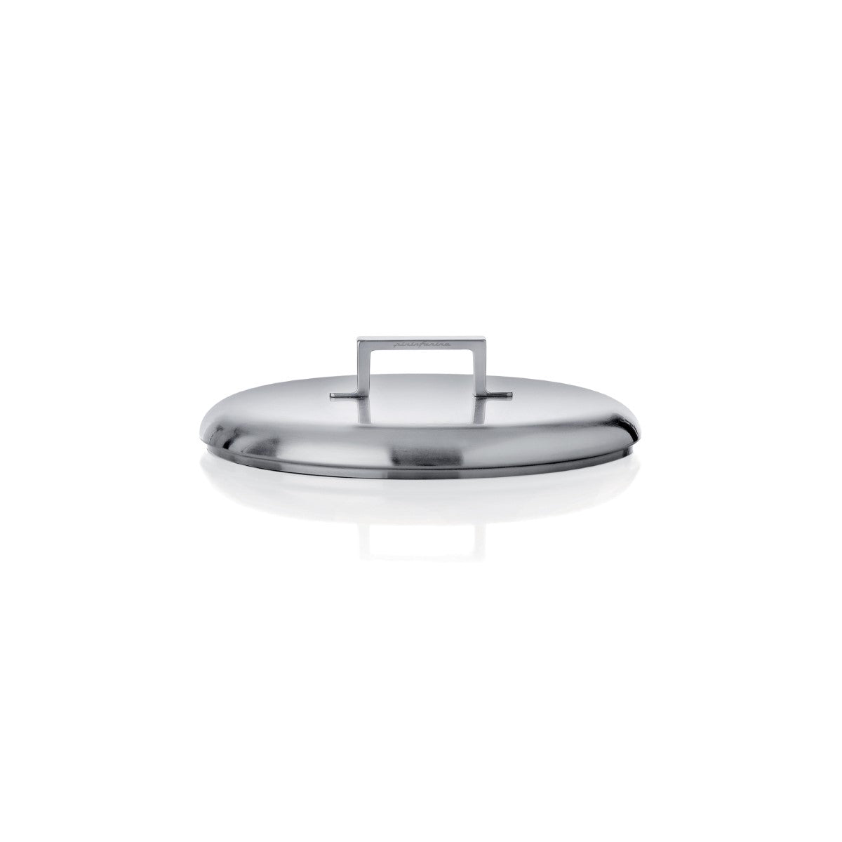 Stainless steel pot lid on a white background