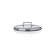 Stainless steel pot lid on a white background